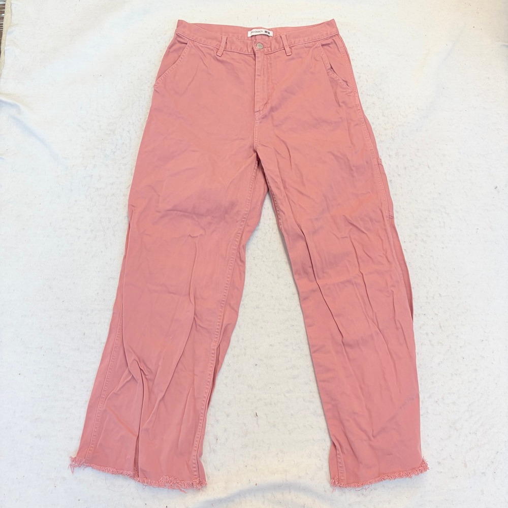 Uniqlo JW Anderson Painter Pants Womens 28 Pink Raw Hem Wide Leg Workwear